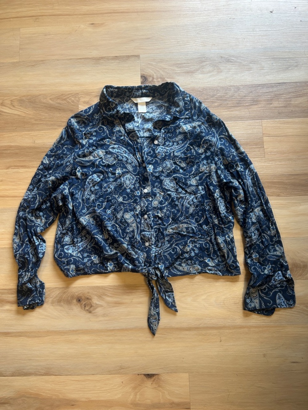 Women's Navy Paisley Tie-Front Shirt Jacket